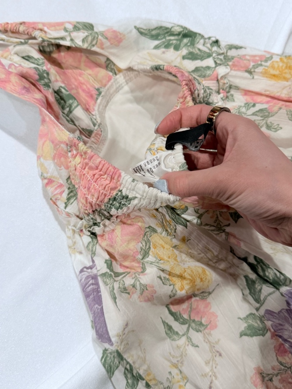 H&M White Floral Mini Dress with Pink, Green & Yellow Print - Picture 5 of 5